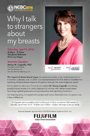 NCBC 2016 flyer: keynote by Nancy M. Cappello, PhD, Why I talk to strangers about my breasts, April 9, 2016, Paris Las Vegas