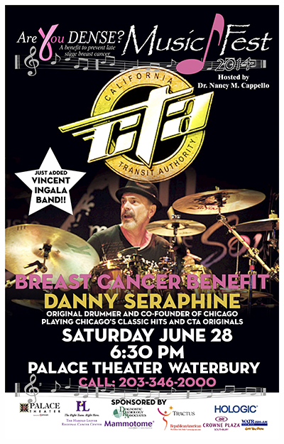 MusicFest 2014 poster: Danny Seraphine and the California Transit Authority, Saturday, June 28, Palace Theater, Waterbury