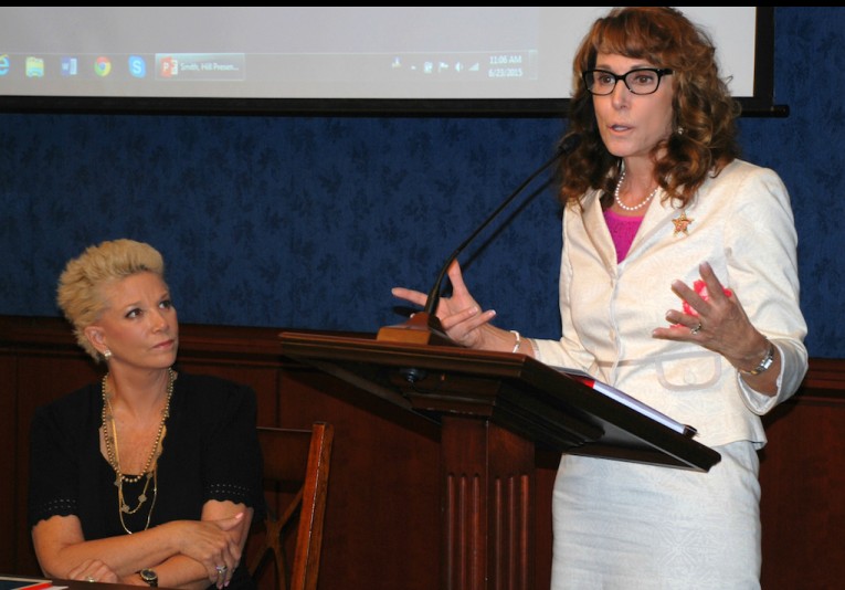 Dr. Cappello speaking at the Senate staff briefing as Joan Lunden listens