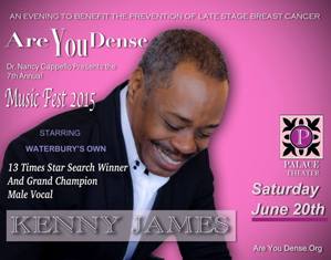 MusicFest 2015 flyer starring Waterbury's own Kenny James, 13-time Star Search winner, Saturday, June 20, Palace Theater