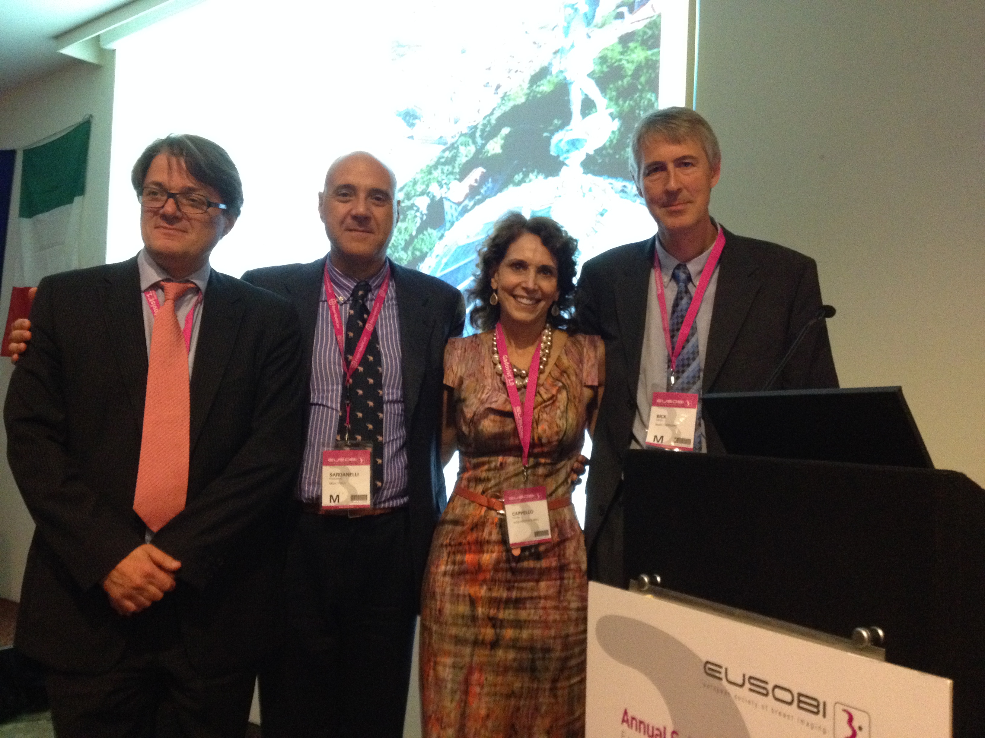 Dr. Cappello with three fellow speakers on the EUSOBI lecture stage